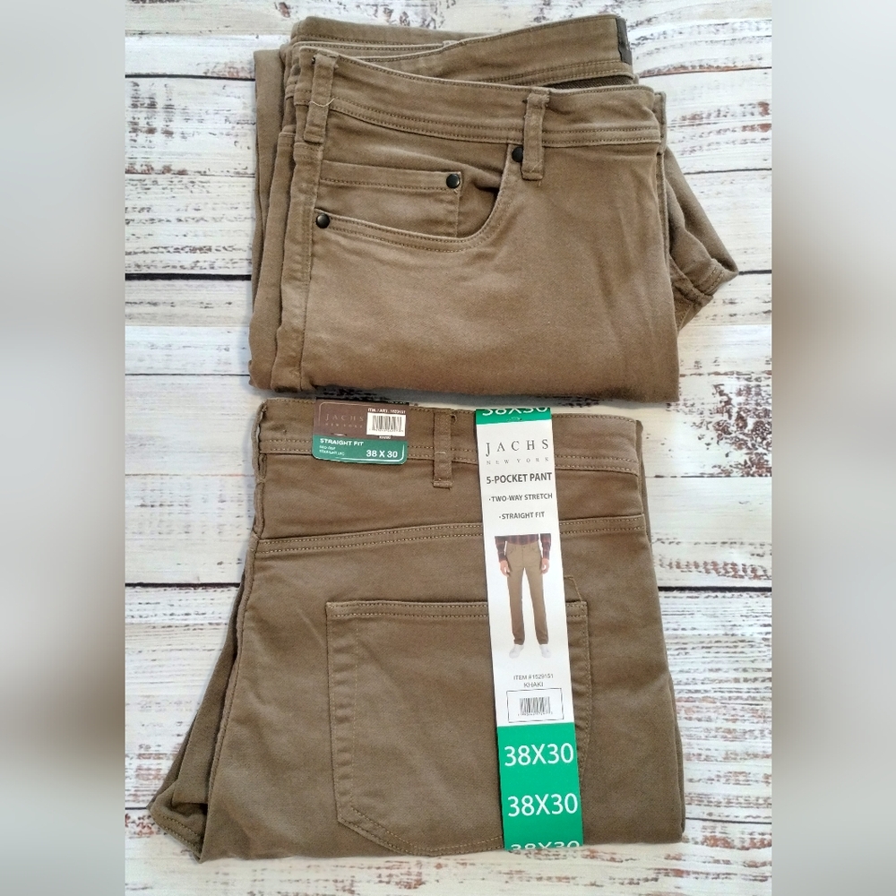2 Jachs Men's Tan 5-Pocket Pants Bundle